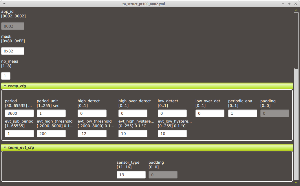 Device configuration windows for pt100